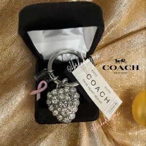 NWT Rare Diamond Heart Coach Cancer Pink Ribbon Bag Charm Keychain Key FOB